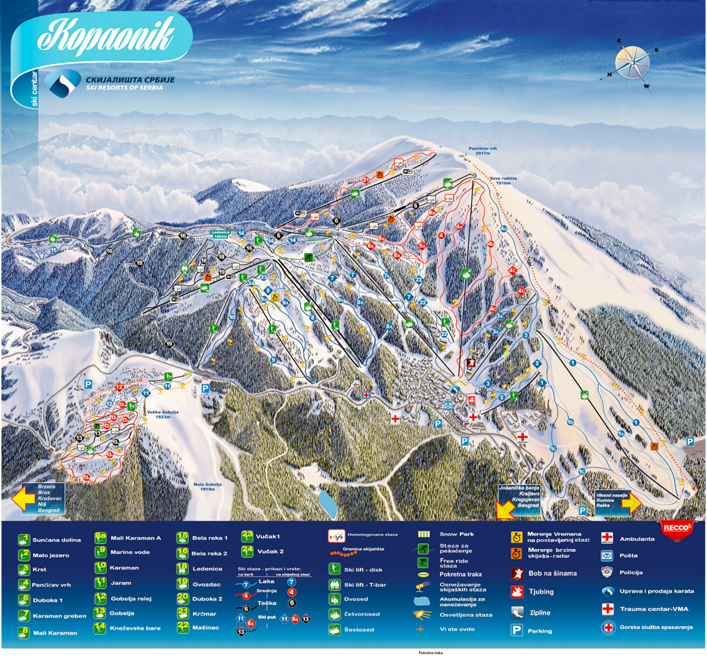 Mapa ski staza Kopaonika